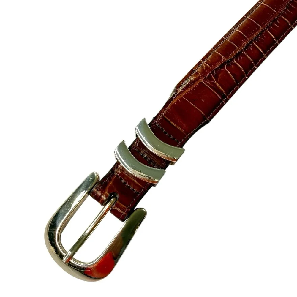 ONYX by Brighton Men's Leather Belt 42 Brown Croc Embossed Italian Calfskin USA
